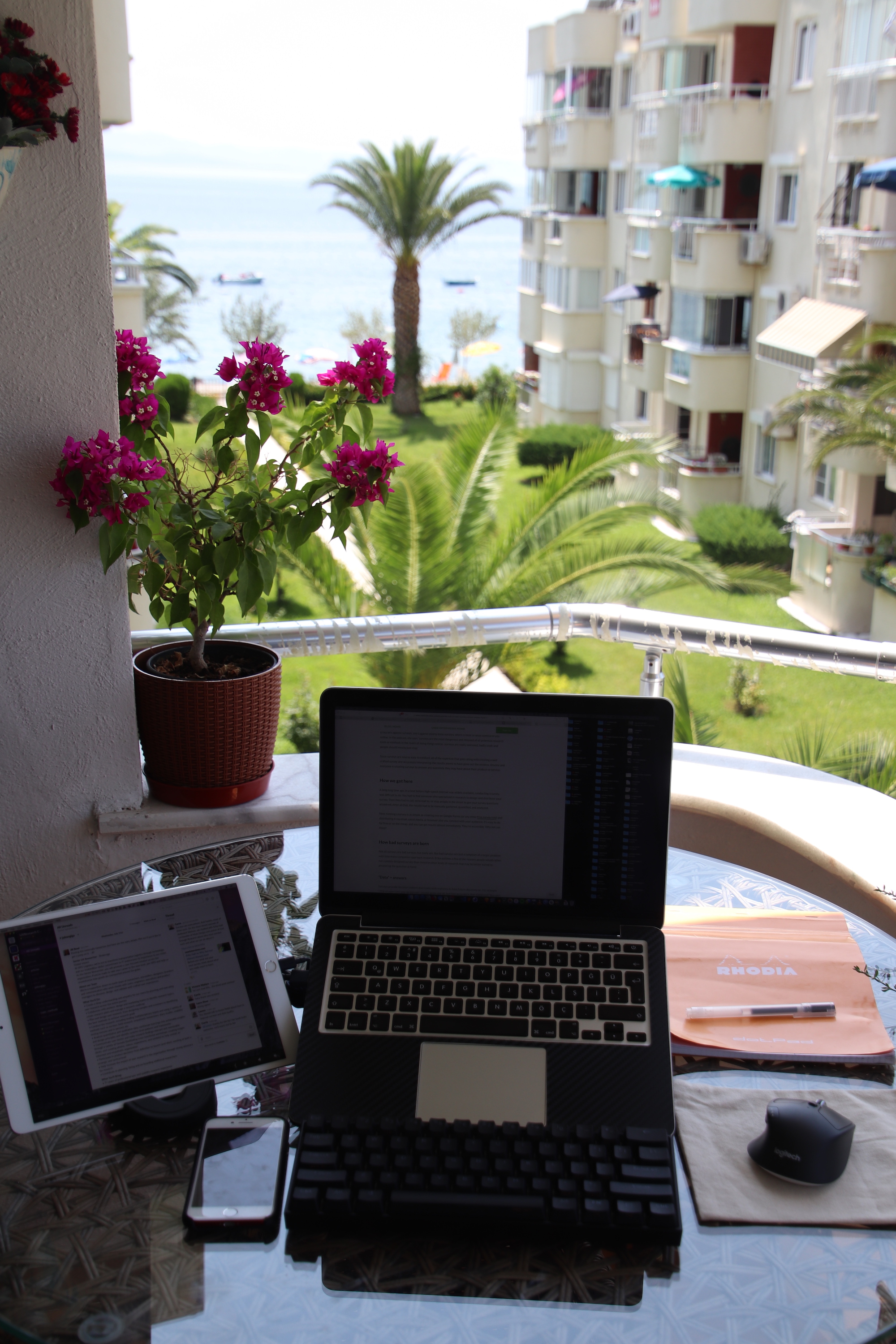 My setup with my actual view, overseeing the sea.